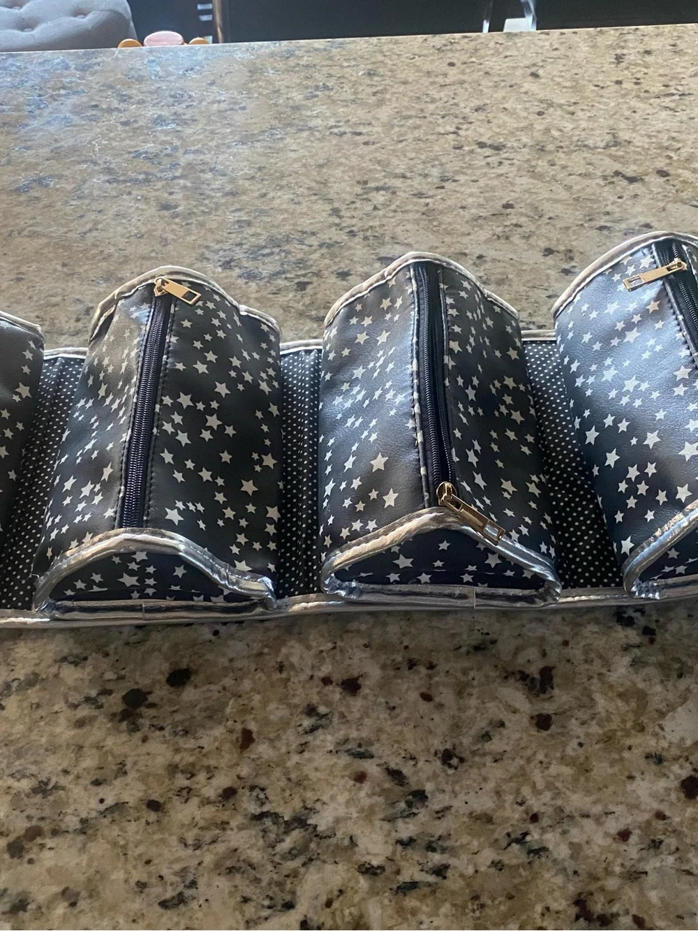 Roll Up Travel Organizer - Silver with Black Star Liner